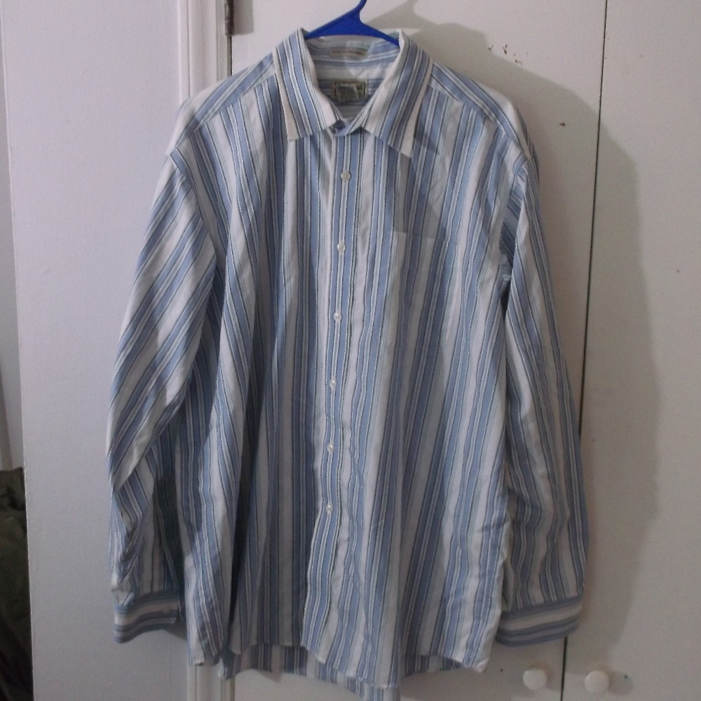 LL Bean Blue Stripe Cotton Long Sleeves Shirt L